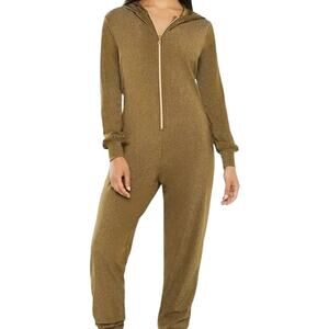 Savage X Fenty Forever Showgirl Hooded Jumpsuit Zip Up Tapered Olive Green Large